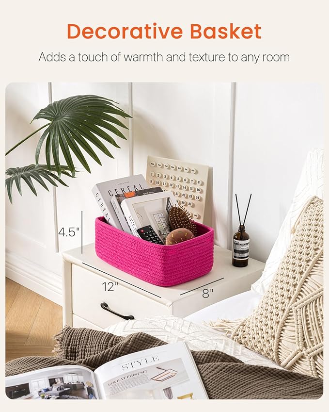 KALLAX Small Woven Storage Basket for Organizing, 12 x 8 x 4.5 inch, 3 Pack | Shelf baskets for closet organization, toy storage and home decor, Perfect as empty gift baskets for holidays, Hot Pink