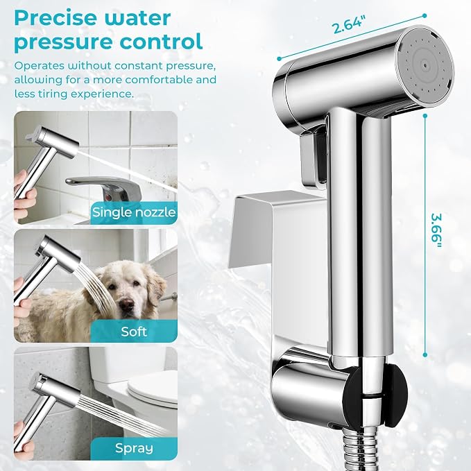 Bidet Toilet Seat for Elongated Toilets and Sprayer Handheld Toilet Adjustable Water Pressure and Self-Cleaning Dual NozzlesExclusive Single Nozzle High Pressure Mode for Cleaning Stubborn Stains