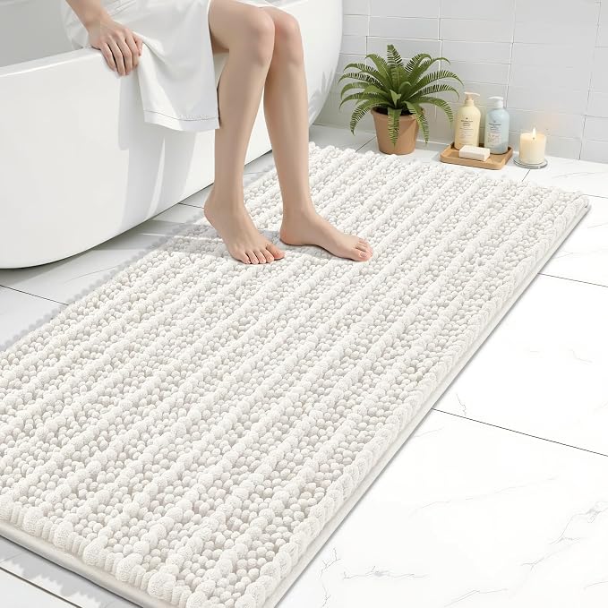 Arotive Bathroom Rugs Mat 40x24, Soft Absorbent Chenille Shaggy Bath Mat | Ivory, Machine Wash Dry, Bath Rugs for Bathroom Floor, Tub and Shower, Home Decor Accessories