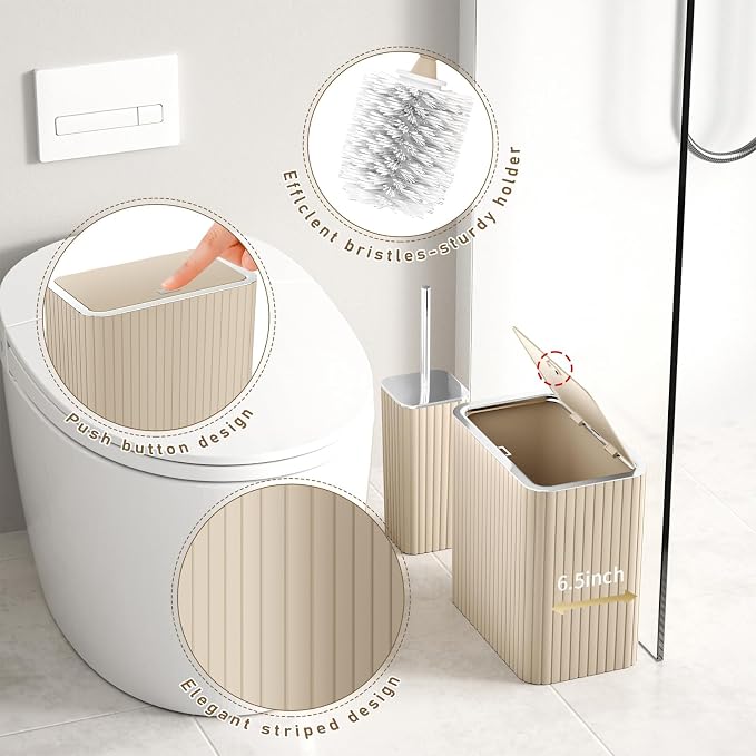 Bathroom Accessory Set - Bathroom Set, 27PC Bathroom Accessories Set, Beige Bathroom Sets with Shower Curtain and Rugs, Mini Trash Can, Toilet Brush, Trash Can & Soap Dispenser