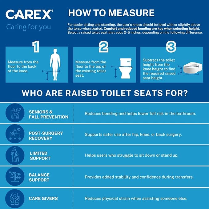 Carex Toilet Seat Riser, Elongated Raised Toilet Seat Adds 3.5 inches to Toilet Height, Assists with Bending or Sitting, Bolt-On Installation Under Existing Toilet Seat, 300 Pound Weight Capacity