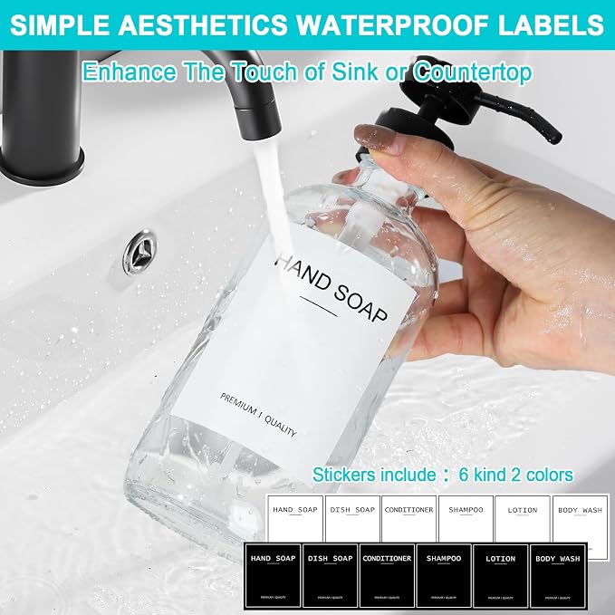 RYTOXILO Clear Soap Dispenser 2 Pack, Glass Soap Dispenser with Stainless Steel Pump, 16.9 Fl oz Refillable Kitchen Hand and Dish Soap Dispensers Set, Modern Clear Soap Lotion Dispensers Bottle