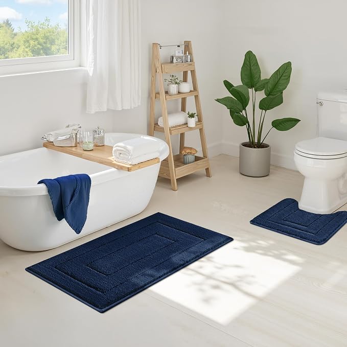 GRANNY SAYS Blue Bathroom Runner Rug 24" x 48", Soft Microfiber Bath Mat | Non-Slip long rug with TPR Backing, Absorbent, Machine Washable Extra Large Bath Rugs for Double Vanity, Shower, Tub