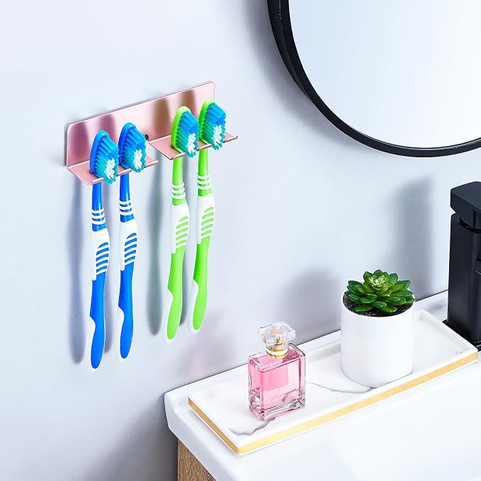 Electric Toothbrush Head Holder, Toothbrush Holders Wall Mounted, Electric Toothbrushs Holder, Bathroom Shower Tooth Brushing Holder, Tooth Brush Head Holder Organiser (Rose Gold, Large)