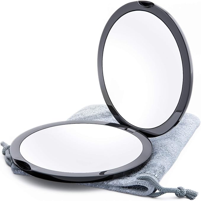 4" Compact Travel Makeup Mirror,1x/10x Magnification, Dual-Sided (Black)