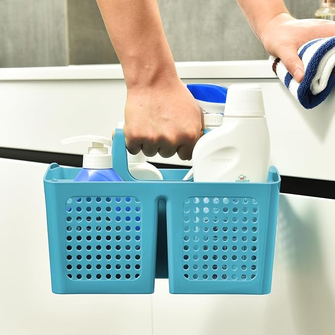 Portable Shower Caddy Basket with 3 Compartments and Handle, Teal | Plastic Divided Toiletry Caddy for Pools, Gyms, Beaches, Campgrounds, RVs, Travel and Shared Bathrooms