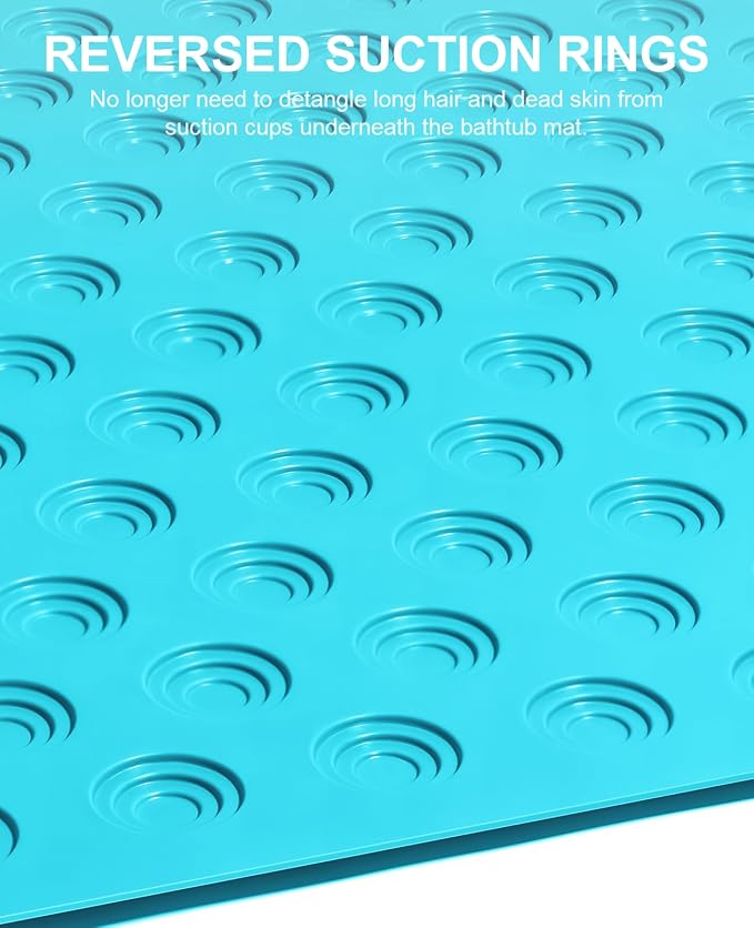 OTHWAY Bathtub Mat Non Slip, 39X16 inch Bath Mat for Tub, Machine Washable Bath Tub Mats with Reverse Suction Cups, Comfortable Rubber Bathtub Mat for Bathroom (Blue)