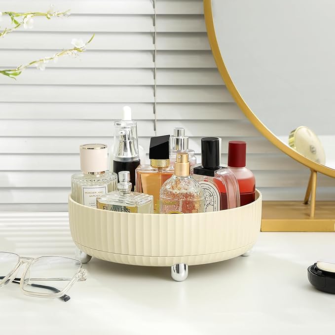 360 Rotating Makeup Perfume Organizer Skincare Tray, Large Beige | 360 Degree Spinning Lazy Susan Organizer Lotion Cosmetics Storage for Dresser, Vanity, Bathroom Countertop