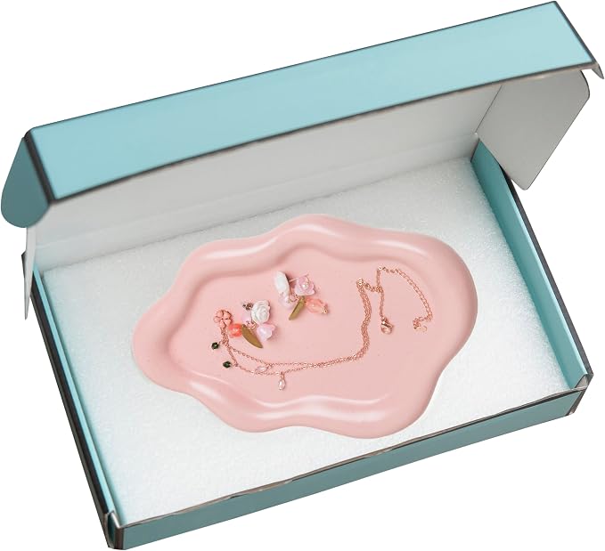 Lynagert Cloud Trinket Dish, Chubby Jewelry Tray, Ceramic Jewelry Ring Trinket Dish for Rings Earrings Necklace Organizer, Mother's Day Thanksgiving Christmas Birthday Bridesmaid Gifts (Pink)