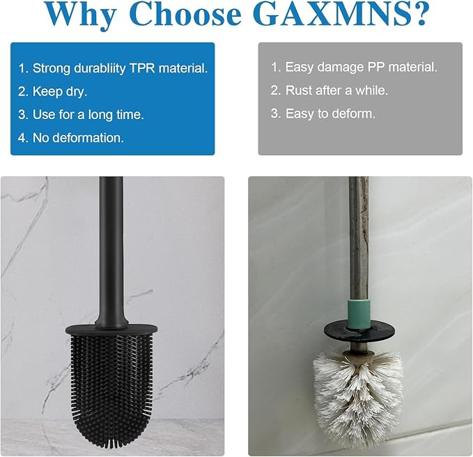 Silicone Toilet Brush and Holder, Wall Mounted No Rust Problem Black | Small and compact , Flex, Flat head, Scrubber, Ergonomics, Modern, RV, Bendable, Matte, Hidden, Bathtub, Modern, Hidden, TPR