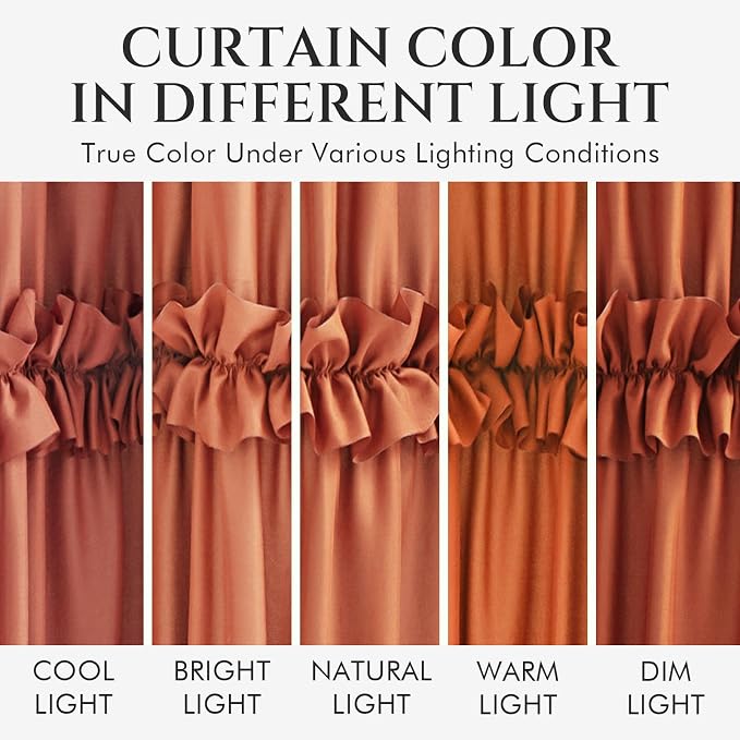 LIPA Boho Shower Curtain Rustic Ruffle Shower Curtain with Ruched & Bow Vintage Farmhouse Shower Curtains for Bathroom Bohemian Bathroom Decor(Orange,72x72 Inches)