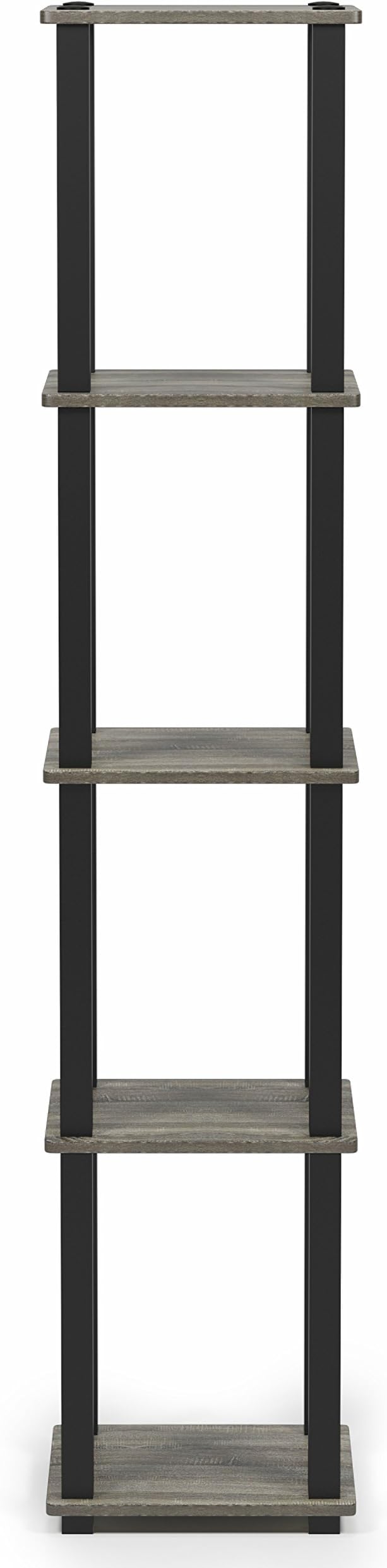 FURINNO Turn-S-Tube 5-Tier Corner Square Rack Display Shelf, French Oak Grey/Black | Open Frame, Corner Shelf, Free Standing Open Shelves, for Organization and Storage, Living Room, Garage, Home Office