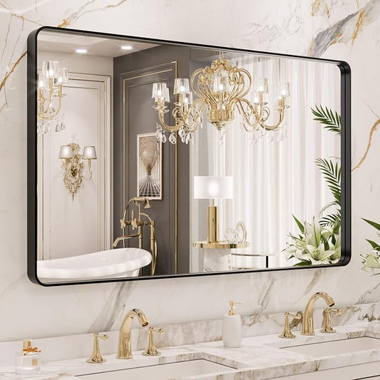 LOAAO 40X36 Inch Black Bathroom Mirror Metal Framed | Matte Black, Anti-Rust, Tempered Glass, Hangs Horizontally or Vertically