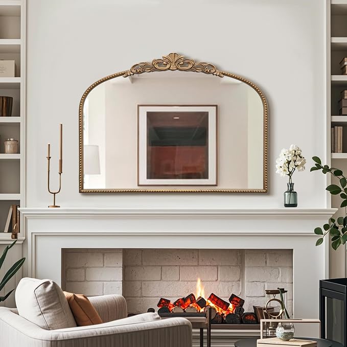 Micasso Vintage Gold Arched Mirror: 32"x24" Baroque Antique Vanity Mirror | Traditional Ornate French Decorative Wall Mirror for Bedroom/Bathroom/Entryway/Hallway/Dresser/Mantel/Nightstand/Over Sink