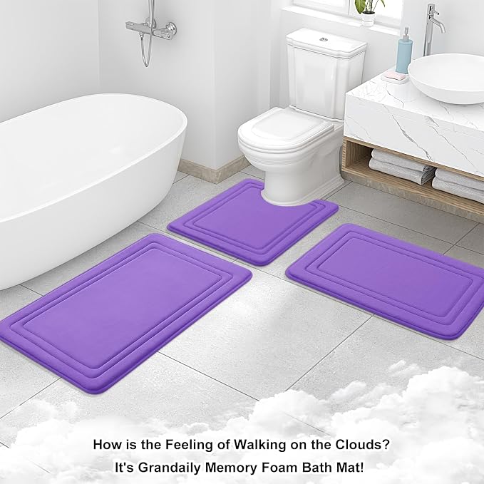Grandaily Memory Foam Bath Mat Rug 30x20, Ultra Soft, Non-Slip and Absorbent Bathroom Rugs, Machine Wash Dry, Comfortable Bath Carpet for Bathroom Floor, Tub and Shower, Purple