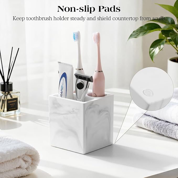 Luxspire Toothbrush Holder, 3 Slots, Marble White | Diatomite, Fast Drying, Toothbrush Holders for Bathroom, Toothbrush and Toothpaste Holder for Countertop