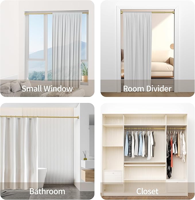Mcrbeay Shower Curtain Rod, 1" Diameter Heavy Duty Tension Shower Rod, Non Slip Adjustable 28-102 inch No Drilling Shower Curtain Rods Spring Tension For Bathroom, Shower Stall, No Rust, Chrome Gold