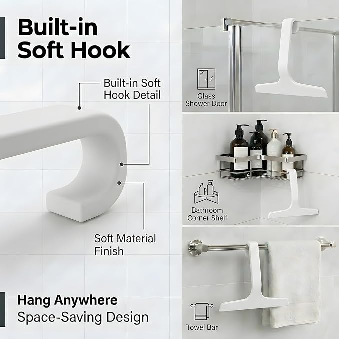 Bathroom Glass Shower Door Squeegee, Silicone & Metal, White, 10"W x 9.2"L | Effortless, Time-Saving, Rustproof, Flexible, High Quality, Efficient, Cost-Effective, Multi-Functional, Wear-Resistant