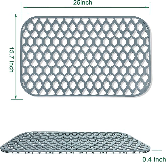 Silicone Sink Protector Mats for Multi-Size Kitchen Sink(25"x15.7") | Flexible and durable, heat-resistant, machine washable, non-slip, gray grid.