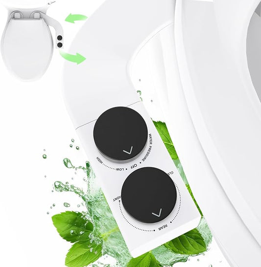 Toilet Bidet With Left/Right Side Reversible Design, Fresh Water, Non-Electric, Toilet Bidet Attachment, Right/Left Hand Side with Dual Nozzle, Self-Clean, Easy to Install (Black Knob)