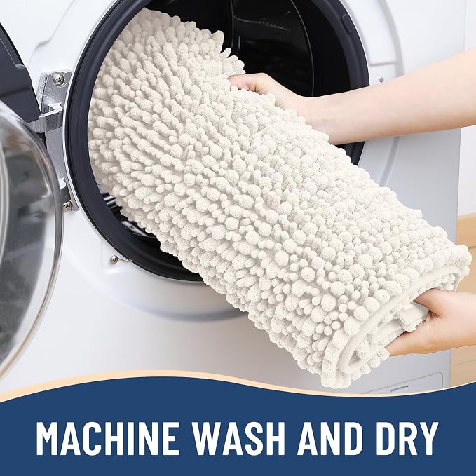 Arotive Bathroom Rugs Mat 34x21, Soft Absorbent Chenille Shaggy Bath Mat | Ivory, Machine Wash Dry, Bath Rugs for Bathroom Floor, Tub and Shower, Home Decor Accessories
