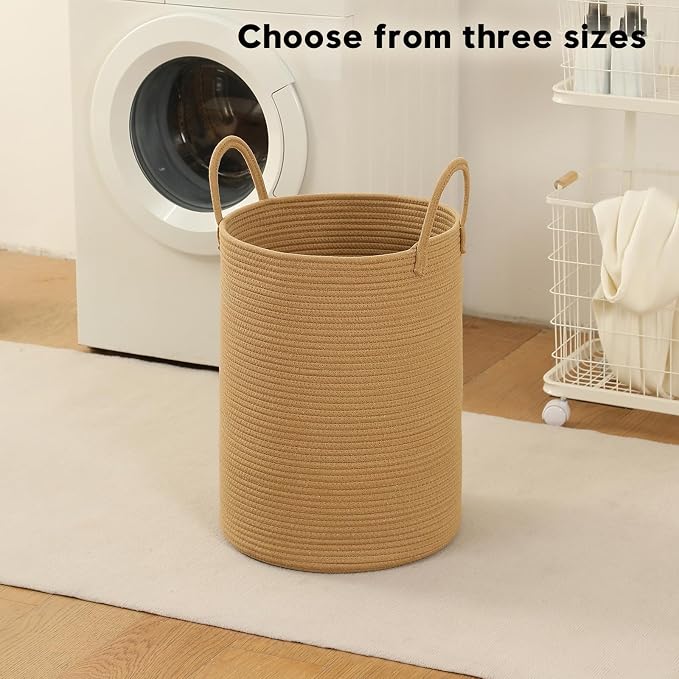 Laundry Basket Hamper Tall Rope Storage Woven for Blanket toys Dirty Clothes in Living Room Bathroom Bedroom (Jute Brown, 60L/15.8Gal)