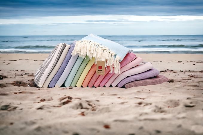 Turkish Beach Towel, 100% Cotton, 71x39 in, Stripe Green