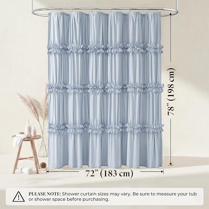 LIPA Boho Shower Curtain Rustic Ruffle Shower Curtain with Ruched & Bow Vintage Farmhouse Shower Curtains for Bathroom Bohemian Bathroom Decor(Fog Blue,72x78 Inches)