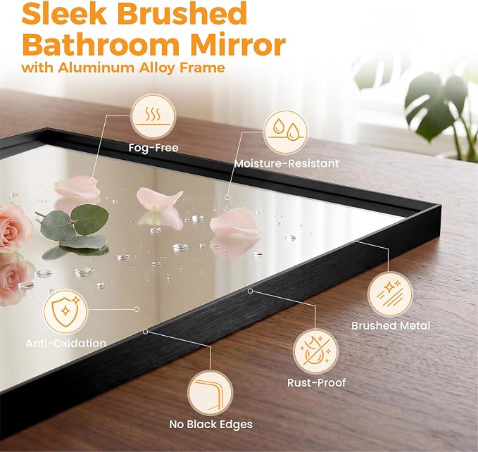 Sweetcrispy Bathroom Wall Mirror, Vanity Mirror for Over Sink, 24x36 Inch | Rectangle Home Decor Mirrors, Metal Frame Tempered Glass, Anti-Rust Hang, Black