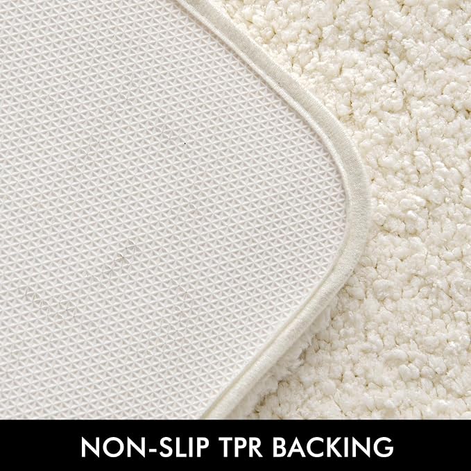 MIULEE Ivory Toilet Bathroom Rug U-Shaped Microfiber Bath Mat 20x20 Inch | Absorbent, Non Slip, Quick Dry, Fluffy Bath Rugs for Bathroom Floor Tub Showers, Machine Washable