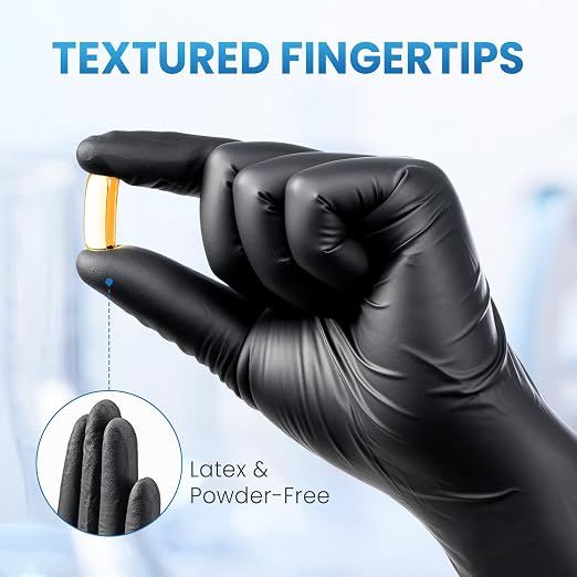 Borje Nitrile Gloves Medium, 100 Count Disposable Gloves, Black, Latex-Free Powder-Free, Medical Exam, Food Safe, Cleaning, Cooking