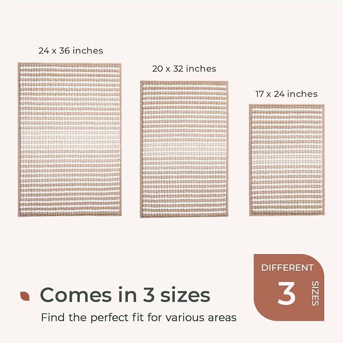 FRESHMINT Chunky Ombre Chenille Bathroom Rug 20"x32", Water Absorbent Soft Bath Rugs for Bathroom Floor, Thick Non Slip Bath Mat Washable Quick Dry Shower Mats, Beige and White | Water Absorbent, Soft Bath Rugs for Bathroom Floor, Thick Non Slip, Washa...