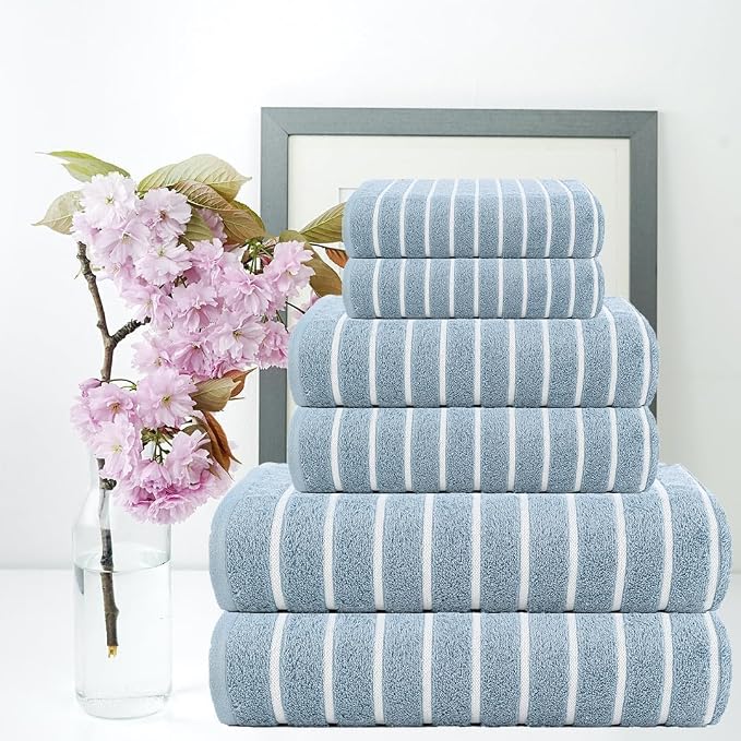 CASA COPENHAGEN Ecstatic 6 Pieces Towel Set- Dusty Blue, 600 GSM 2 Bath, 2 Hand, 2 Washcloth, Designed in Denmark Made of Soft Egyptian Cotton for Bathroom Set for Women & Men