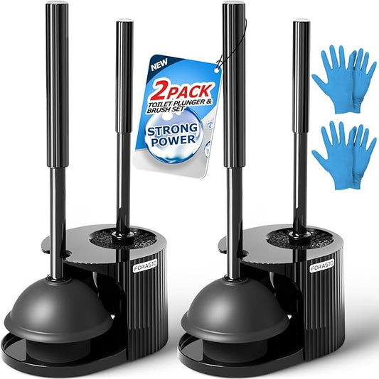FORASTO 2Pack 2 in 1 Toilet Brush and Plunger Set, Extended Handle Plunger,Toilet Bowl Brush Plunger Set,Bathroom Cleaning Tools,Toilet Brush Plunger Combo,Cleaning Brush,Cleaning Supplies | 21" Extended, Cleaning Gloves, Heavy Duty Rubber Toilet Bowl ...