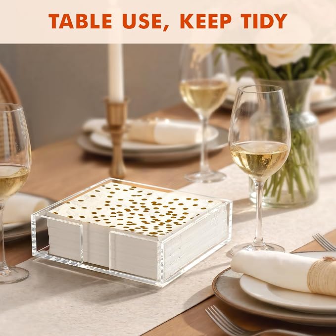 Kordory Acrylic Counter Napkin Holder for Kitchen Table, Home, Restaurant | Clear Modern Square Paper Napkin Holders for Bar, Dinner Table Guest Napkin Holder