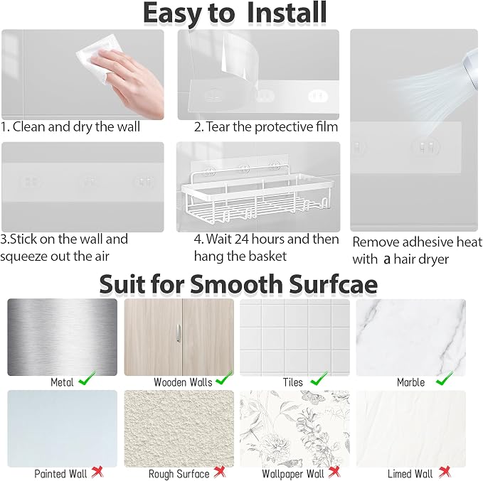 Liuoud 5 Pack Shower Caddy for Inside shower, Grey Bathroom Storage Decor | Large Rustproof Stainless Steel Organizer with Strong Adhesive, No Drilling Wall Mounted Shelves, Bathroom Accessory Set