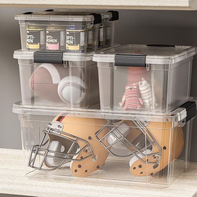 Superio Clear Storage Box with Lid, 49 Quart Plastic Container Bins for Organizing, Stackable Crates, BPA Free, Non Toxic, Odor Free, Organizers for Home, Office, School, and Dorm