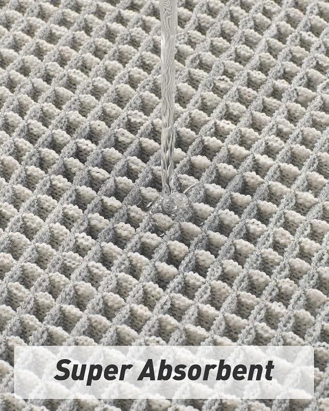 Upgraded Waffle Bath Mat, Super Absorbent Non Slip Bath Mats for Bathroom Floor, Machine Washable Bathroom Rugs with Tassels, Rubber Backed Bathroom Mats, Ultra Soft, 20" x 32",LightGrey & Cream