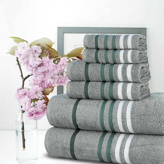 CASA COPENHAGEN 6pcs Bathroom Towel Gift Set, 550 GSM, Pine Grey | Exotic 100% Egyptian cotton,2 Bath Towel 2 Hand Towel 2 Washcloth Towels. (Gift Set for Women & Men)