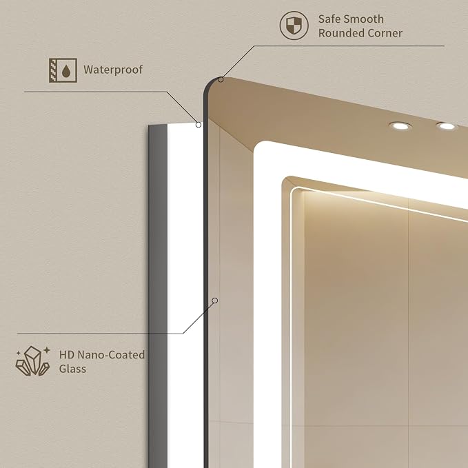 28"x36" LED Bathroom Mirror with Lights, Backlit + Front Lit, Anti-Fog, Lighted Bathroom Mirror for Wall, HD Shatterproof Tempered Glass, Dimmable, Memory Function (Horizontal/Vertical)