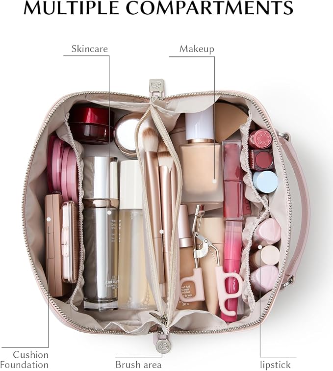 EACHY Large Capacity Travel Makeup Bag for Women, Cosmetic Pouch, Purple | Large-capacity zippered cosmetic pouch organizes makeup and toiletries as a travel makeup bag or toiletry bag for women