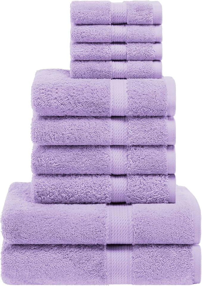 Superior Egyptian Cotton Ultra Plush & Absorbent, 10 Piece Set, Purple | Quick Dry, Soft Luxury Towel Set, Bath Essentials, Guest Bath, Spa, 2 Bath, 4 Hand, 4 Face Towels, Madeline Towels