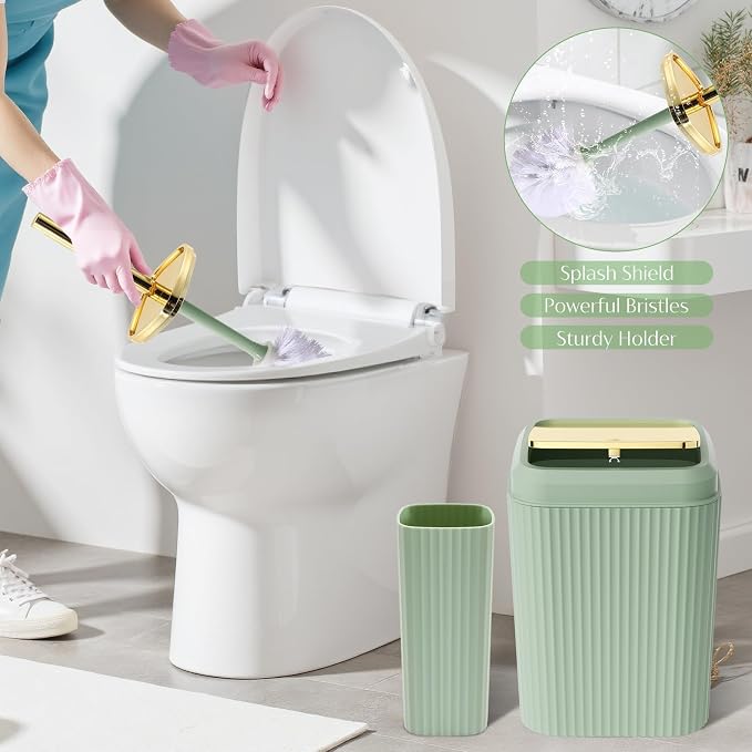 17PCS Bathroom Accessories Set, Green Bathroom Set Bathroom Accessories Set with Trash Can, Toilet Brush, Toothbrush Holder, Qtip Holder & 3PCS Soap Dispenser