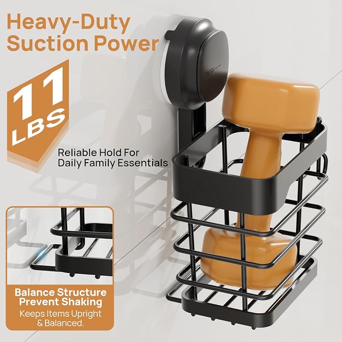 Upgraded Suction Cup Toothbrush Holder with Visible Safety Indicator, Black | Heavy Duty Stainless Steel Shower Electric Tooth Brush and Toothpaste Organizers, Removable, No Drilling, Anti-Puddling