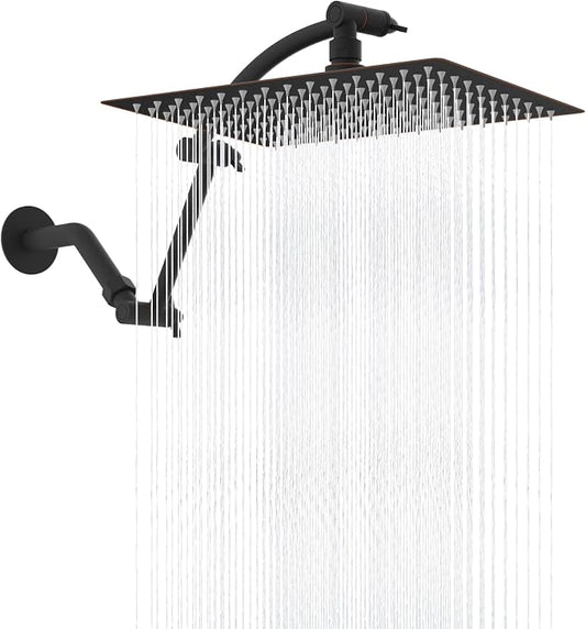 Hibbent 12'' Rain Shower Head with 16'' Extension Arm, Oil Rubbed Bronze | cUPC Certified High Pressure Rainfall Showerhead with Solid Brass Adjustable Shower Head Extension Arm, Fixed Showerheads