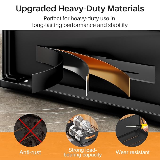 Pull out Cabinet Organizer,Heavy Duty Slide out Pantry Shelves Drawer Storage with Adhesive Nano Film,Sliding Mesh Cabinet Basket with Handle for Kitchen, Bathroom, Home, 15.8"W X 21"D X6.2"H,Black