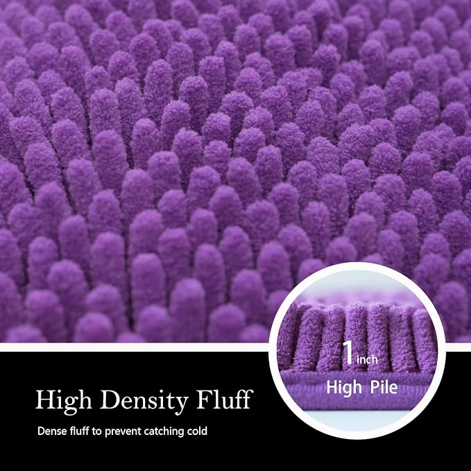 Bathroom Rugs Chenille Bath mat 2 Piece Set, Super Absorbent, Strong PVC Non Slip Backing, Bath mats for Bathroom, Plush Shaggy, Thick, Machine Washable, Bathtub, Shower, Toilet.(Violet)