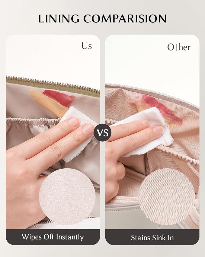 EACHY Velvet Travel Makeup Bag for Women, Flat Open Cosmetic Organizer | Velvet cosmetic organizer with two clear TPU brush pockets and extra storage for makeup, toiletries and travel essentials