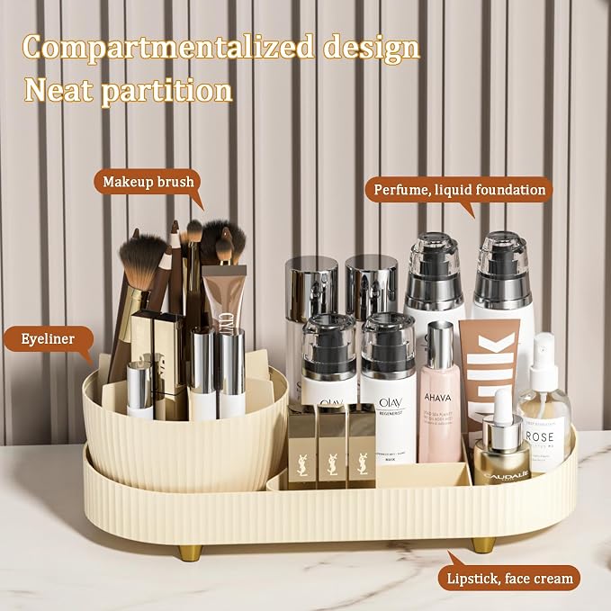 Rotating Makeup Organizer for Vanity with Brush Holder, Cosmetic Makeup Storage,Lotions Display Cases,Large Spinning Makeup Skincare Organizer(15x11'')