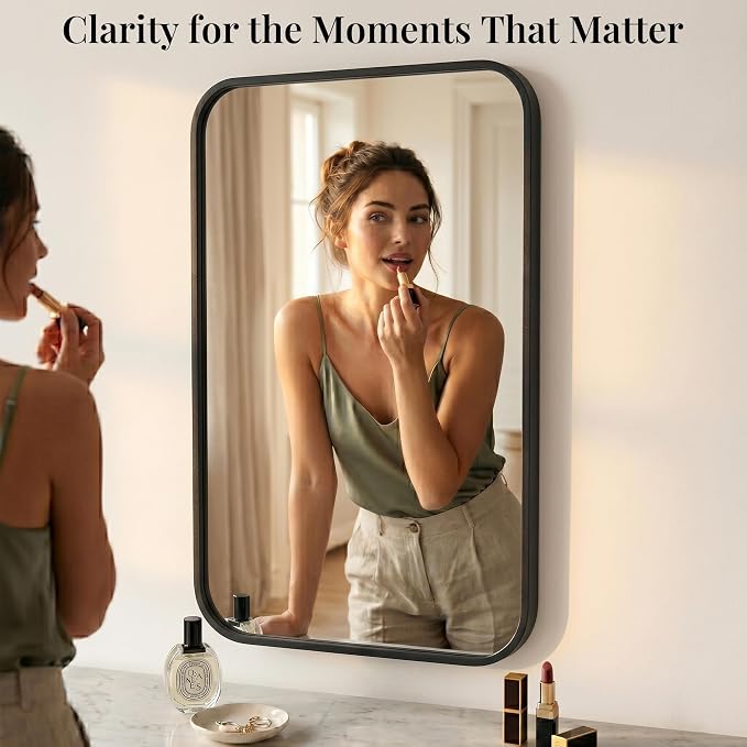 2-Pack 22x30 Inch Matte Black Rounded Rectangle Vanity Mirrors | Double Vanity or Two Bathrooms, Pair or Separate Use, Iron Frame, Layered Shadow Box Look, Two-Way Mount